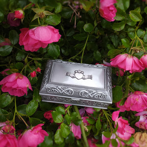 Irish Pewter Jewelry box with Claddagh Motif, can be engraved