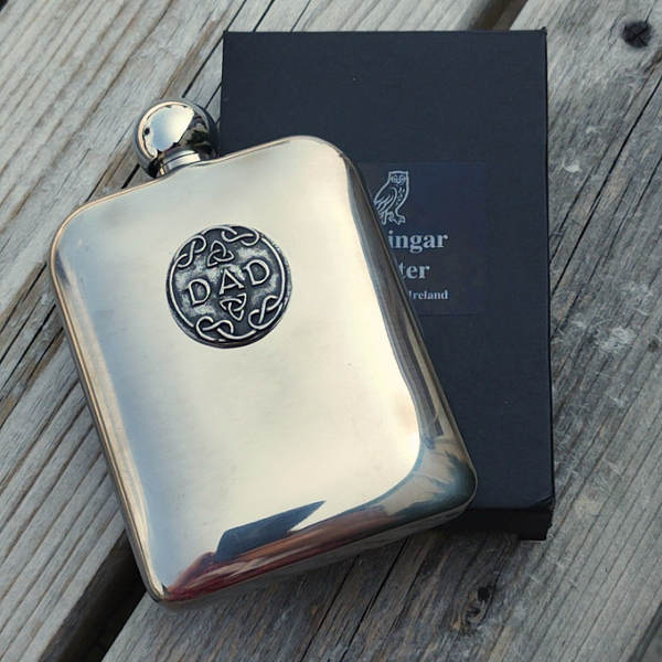 Mullingar Pewter Drinks Flask with Irish Embellishment