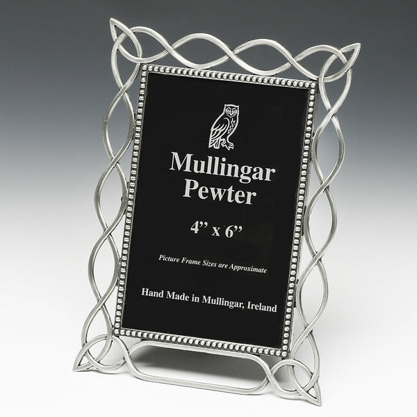 Pewter Frame Silver Metal Finish Frame. Made in Ireland.   Celtic knot pattern around the beaded frame in 6" x 4".