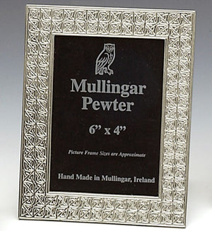 4 X 6 CELTIC PICTURE FRAME PEWTER METAL SILVER FINISH. Made in Ireland. Great home coming gift, engagement gift all in celtic design.