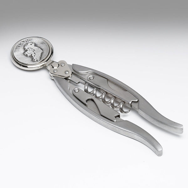 CORKSCREW WITH THE MAP OF IRELAND EMBOSSED ON IT. THIS 5" LONG CORK SCREW IS BOTH STRONG AND ELEGANT. MADE IN IRELAND BY MULLINGAR PEWTER