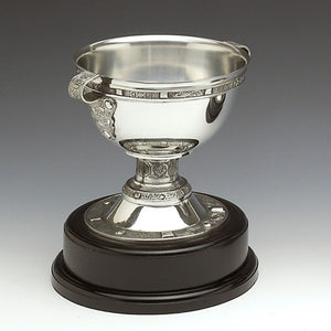 DERRY-NA-FLAN CHALICE REPLICA MOUNTED ON BASE. MADE OF PEWTER METAL AND POLISHED TO SILVER FINISH. Great Trophy for Golf outing, Captains Prize, Sports Award. Great Trophy piece.