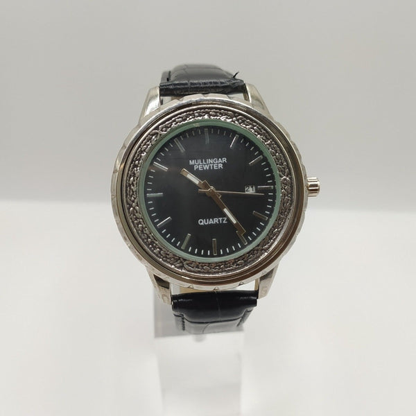 Mullingar Pewter Watch with Leather strap. Quartz watch. Watch face is embellished with Mullingar Pewter.