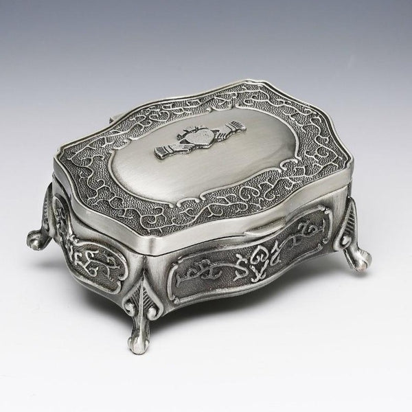 CLADDAGH AND CELTIC JEWELLERY BOX WITH PEWTER CLADDAGH FIXED TO THE TOP OF THE BOX. Great for engraving with name and date.