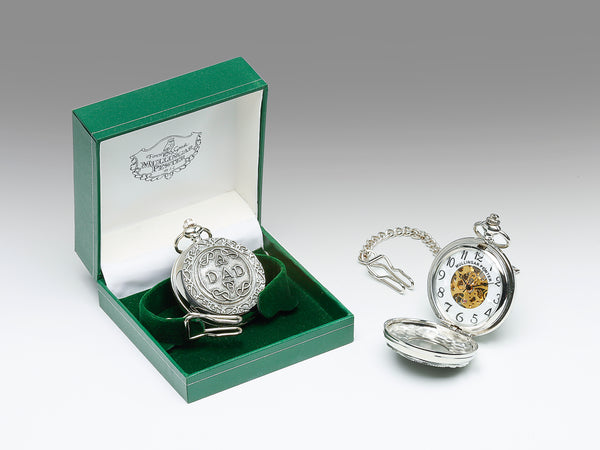 GENTS MECHANICAL POCKET WATCH WITH PEWTER METAL CELTIC DESIGN IN SILVER FINISH. Dad, the perfect watch gift for Fathers day.