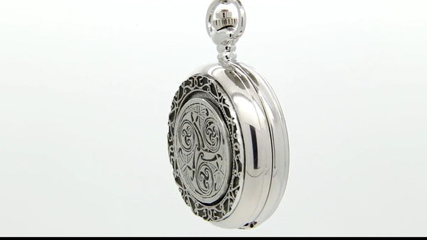 GENTS MECHANICAL POCKET WATCH CELTIC PEWTER METAL SILVER finish