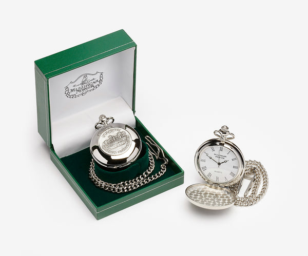 GENTS QUARTZ POCKET WATCH PEWTER SILVER METAL TIMEPIECE Queens university, Belfast Ireland