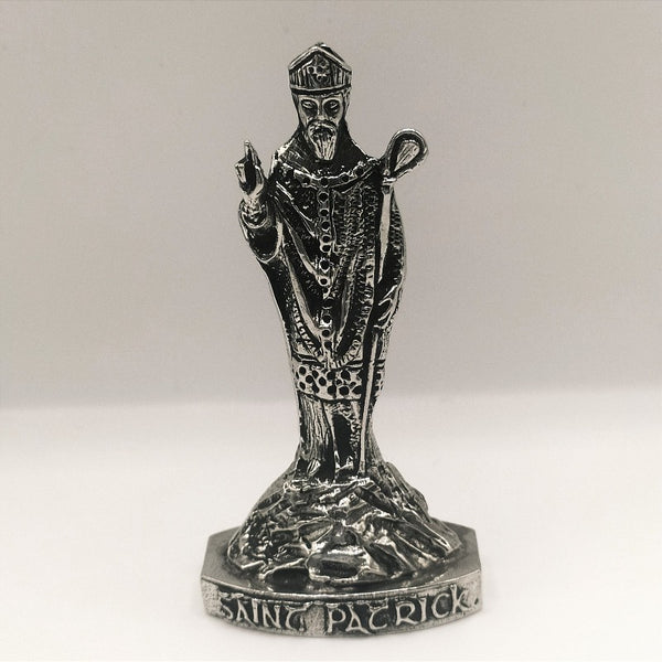 miniature statue of St Patrick the patron saint of Ireland made from Pewter in Mullingar