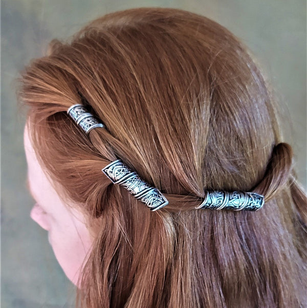 Irish Pewter Hair/Beard Beads in Celtic Design. (Set of 3)
