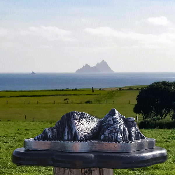 Skellig Michael in County Kerry with one of our iconic collection pieces to the front of us 