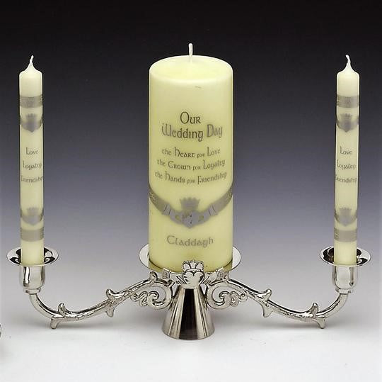 Wedding unity candle made from Pewter with Claddagh detail