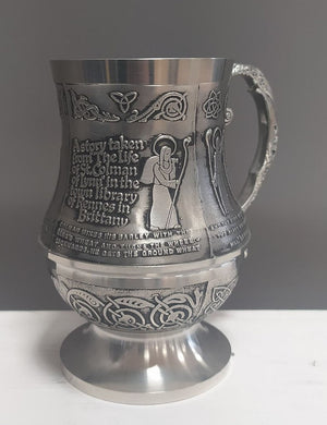 Baylin Tankard dicting the story of St. Colman, Pewter Silver colour tankard