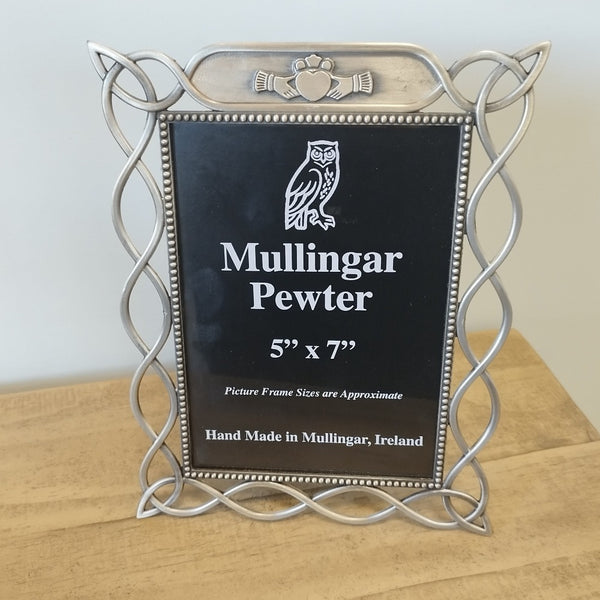 Mullingar Pewter Picture frame with claddagh motif size 5x 7