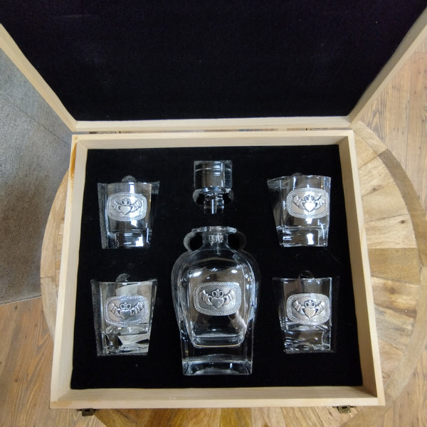 Crystal Decanter presentation box set with 4 glasses