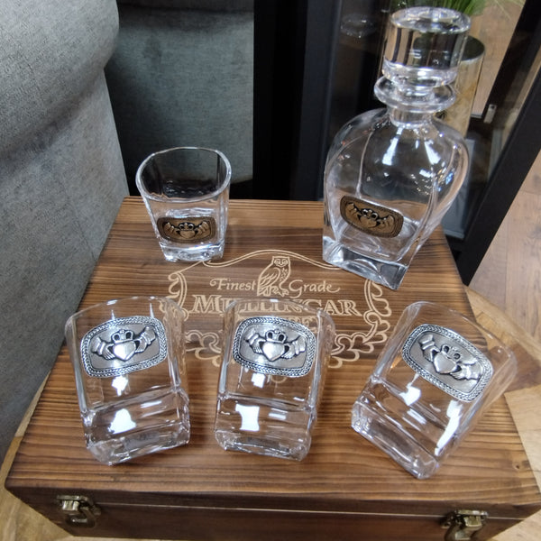 Crystal Decanter presentation box set with 4 glasses