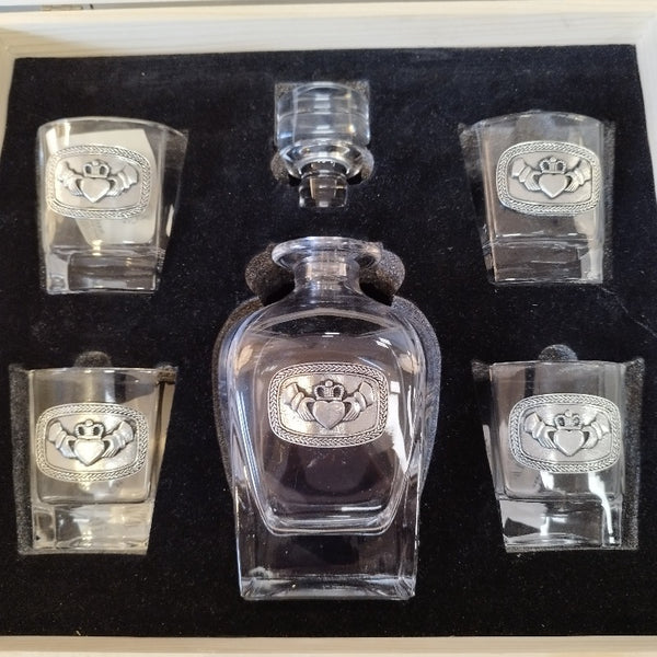 Crystal Decanter presentation box set with 4 glasses