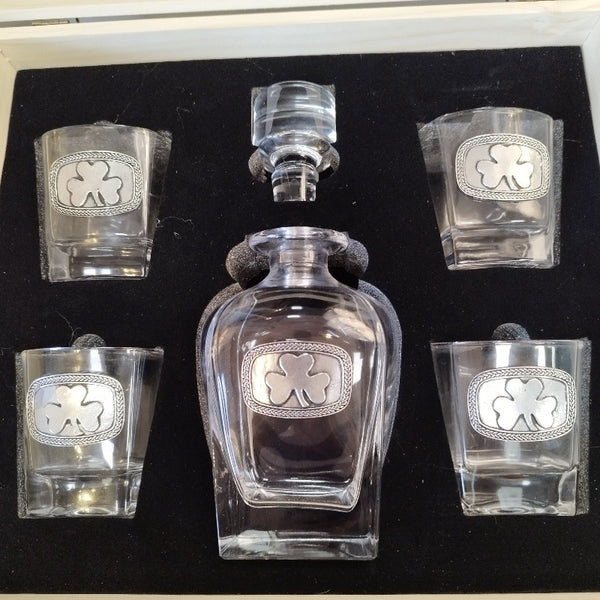 Crystal Decanter presentation box set with 4 glasses