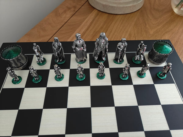 Battle of the Boyle Pewter Chess set on wooden board