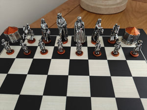 Battle of the Boyle Pewter Chess set on wooden board