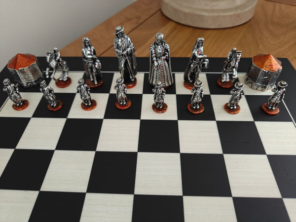 Battle of the Boyle Pewter Chess set on wooden board