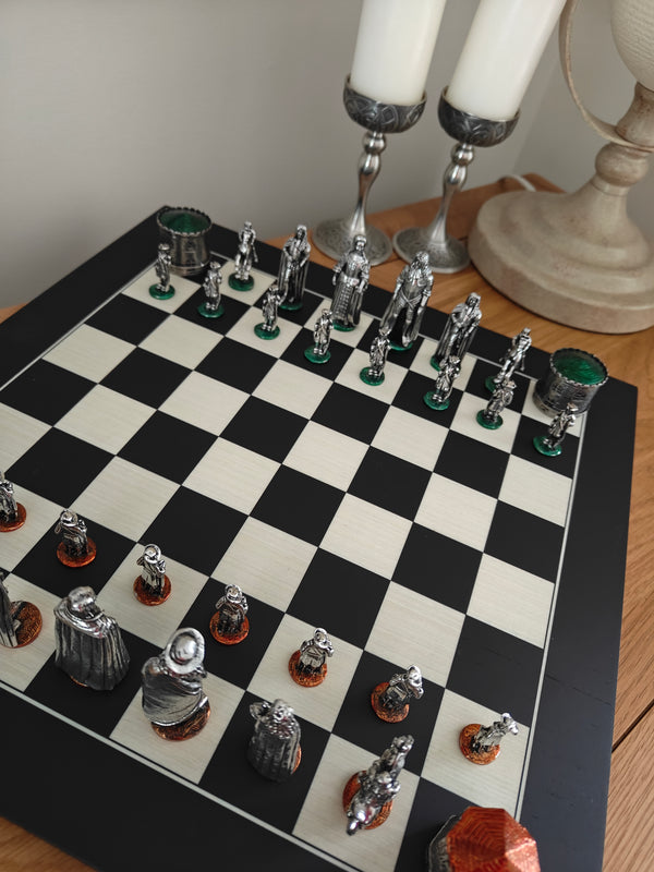 Battle of the Boyle Pewter Chess set on wooden board