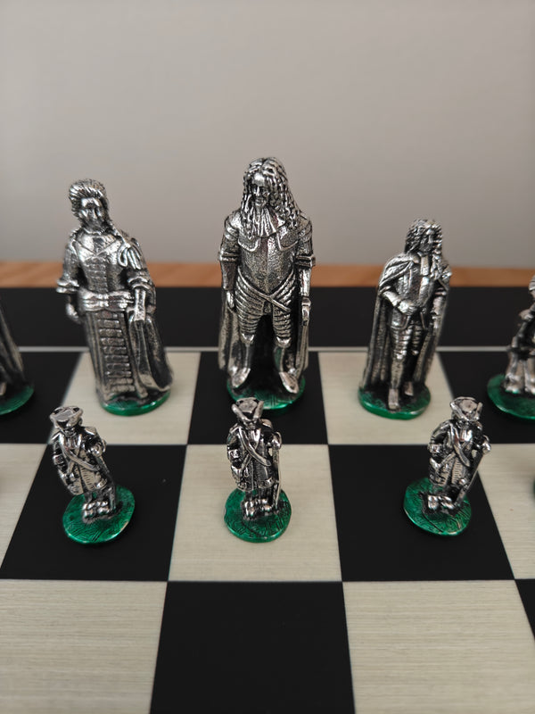 Battle of the Boyle Pewter Chess set on wooden board