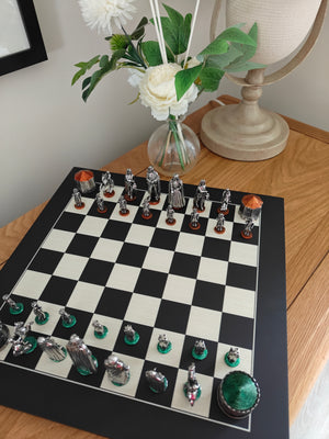 Battle of the Boyle pewter Chess Set on wood board