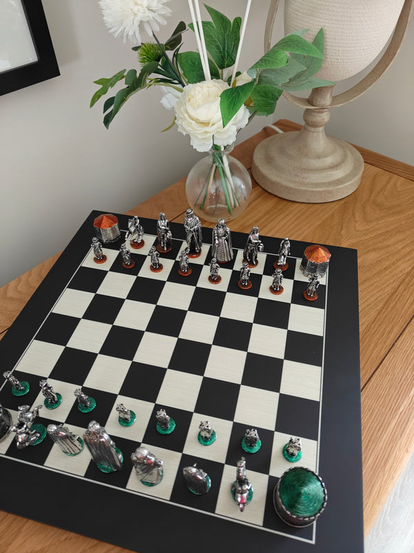 Battle of the Boyle pewter Chess Set on wood board