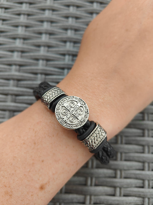 Bracelets for Men with Pewter St Benedict Medal design