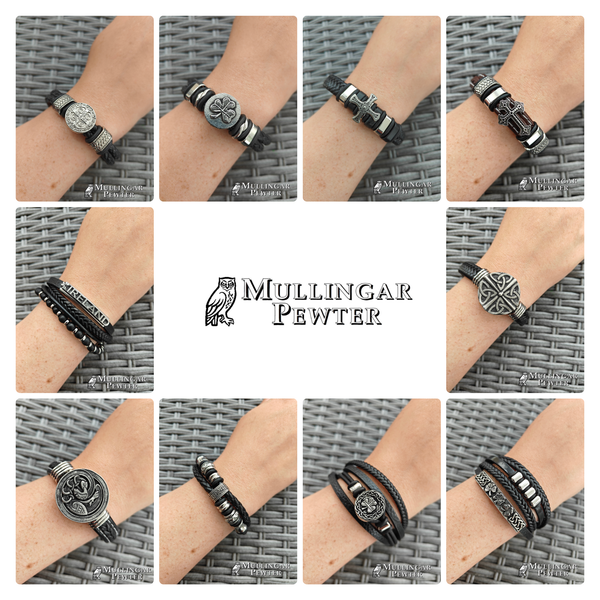 Collage of all 10 Bracelets for Men with Pewter accent