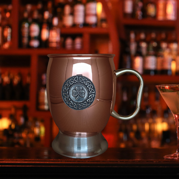 Copper Coloured Tankard with Pewter Base and Shamrock Trinity Design Irish Design