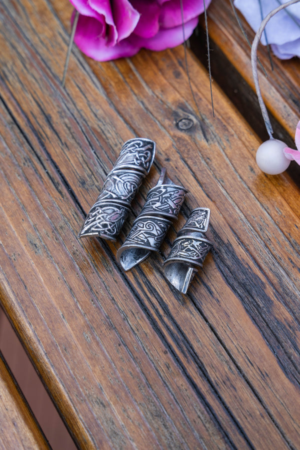 Irish Pewter Hair/Beard Beads in Celtic Design. (Set of 3)