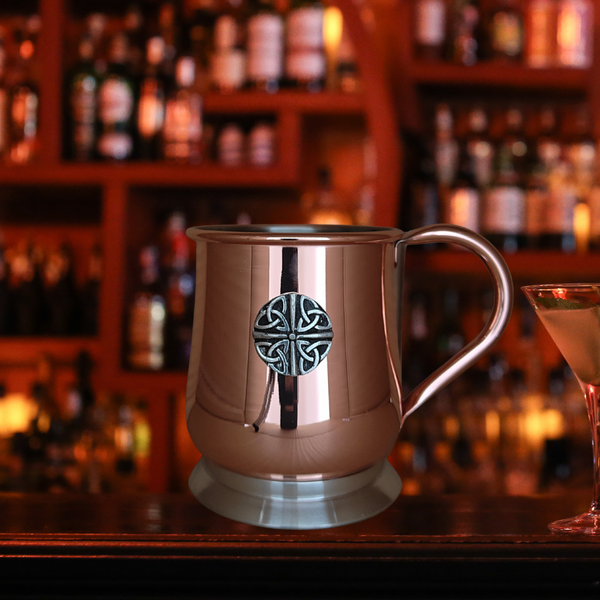 Copper Coloured Tankard with Pewter Base and Irish Design