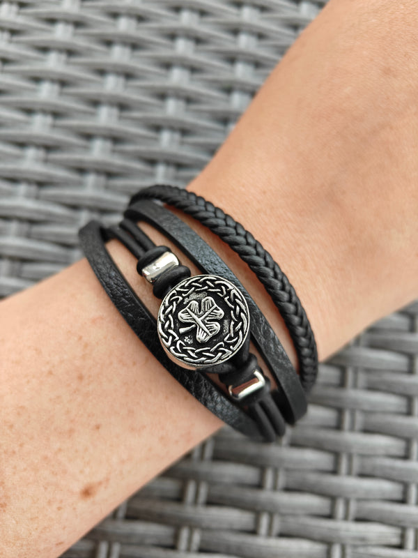 Unisex Leather-like Pewter Bracelet