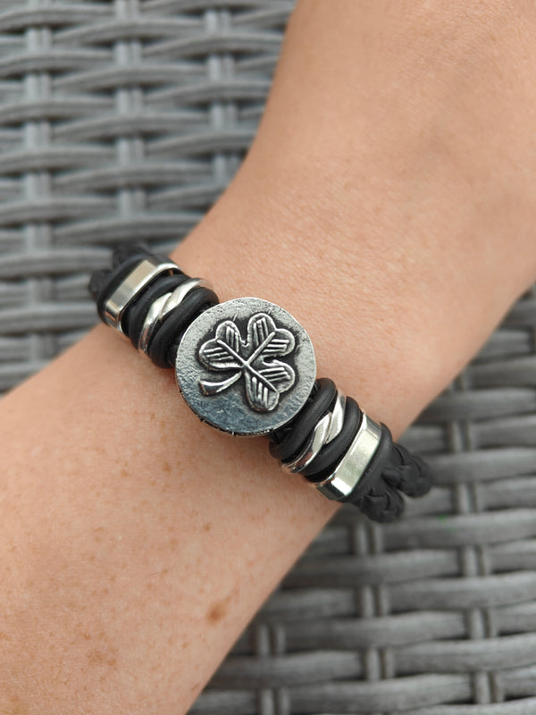 Unisex Leather-like Pewter Bracelet
