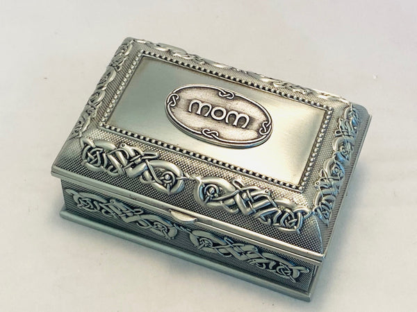 Irish Pewter Jewelry Boxes - Mom Design, Claddagh or Plain for Engraving