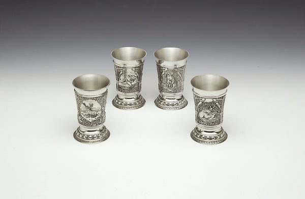 Mullingar Pewter Beakers with Woodlands Designs.