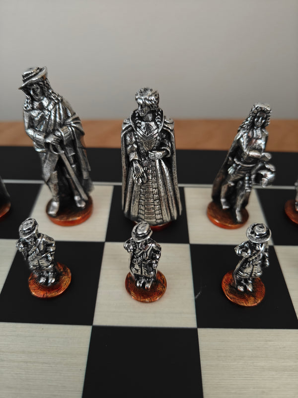 Battle of the Boyle Pewter Chess set on wooden board