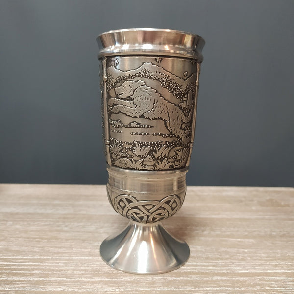 Hound of Culainn represented on a silver colour Pewter Goblet