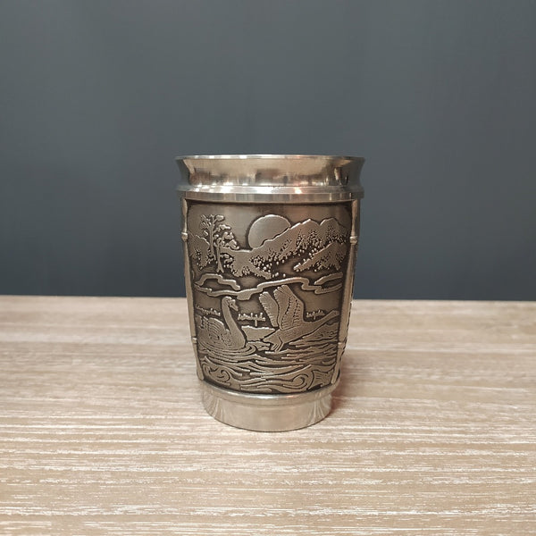 Silver Pewter beaker depicting the legend of The children of Lir