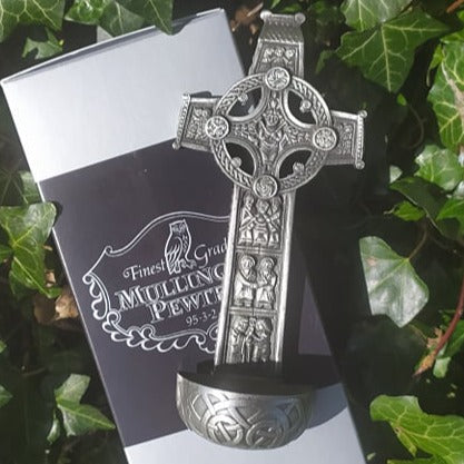 Durrow cross Holy Water Font made from Mullingar Pewter 