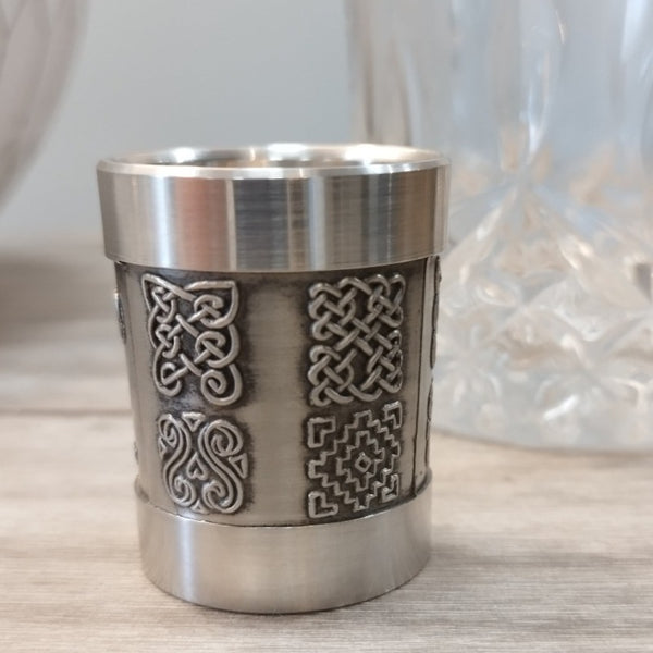 Pewter metal measure 1 oz  with celtic motif pattern