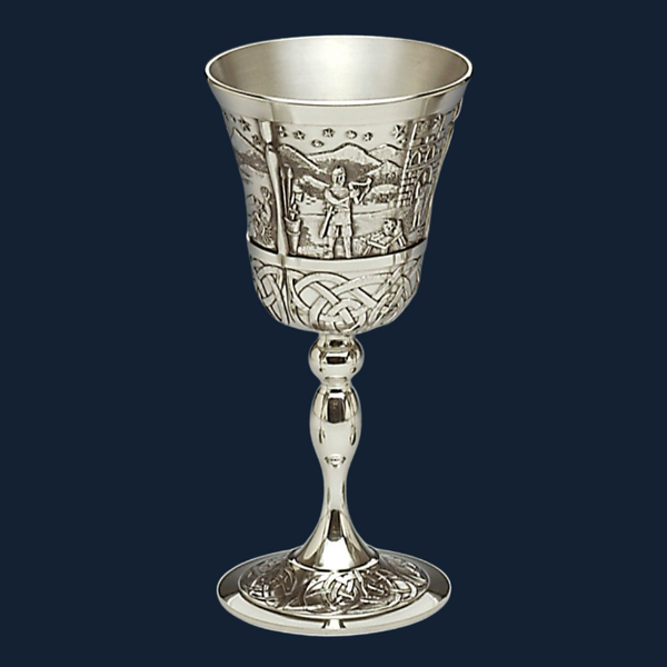 King Lugh Wine Goblet made from Mullingar Pewter on a navy background