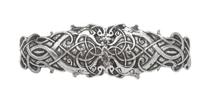 A BEAUTIFUL CELTIC HAIR BARETTE. BOTH STYLISH AND PRACTICAL. MADE FROM PEWTER WITH CROMED CLASP. LIGHT WEIGHT PEWTER. SILVER FINISH MADE IN IRELAND