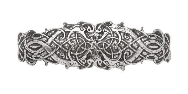 A BEAUTIFUL CELTIC HAIR BARETTE. BOTH STYLISH AND PRACTICAL. MADE FROM PEWTER WITH CROMED CLASP. LIGHT WEIGHT PEWTER. SILVER FINISH MADE IN IRELAND