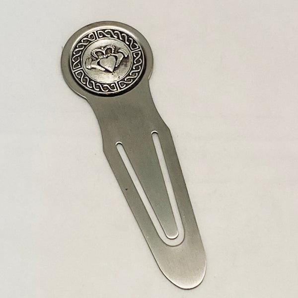 BOOKMARK CLADDAGH MADE OF STAINLESS STEEL  WITH PEWTER/ SILVER DECORATION METAL IRELAND. IRELANDS GREAT LOVE SYMBOL EMBOSSED ON THIS 5" BOOKMARK.