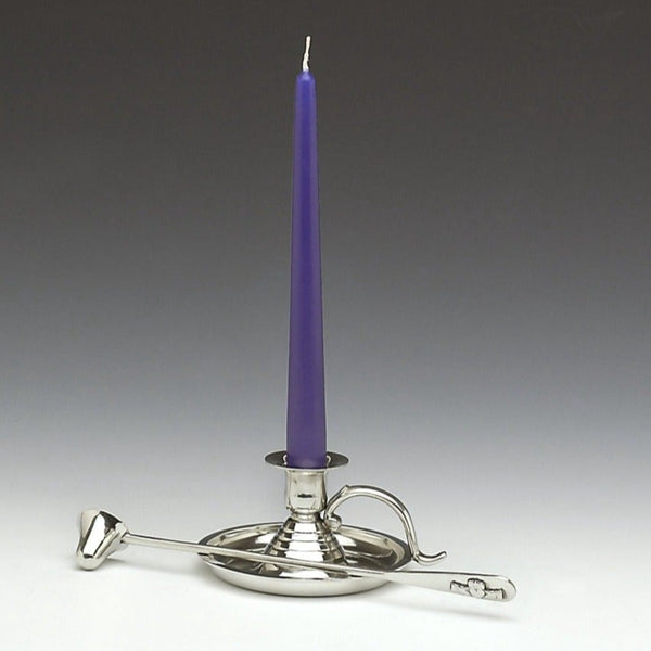 CANDLE HOLDER WITH SNUFFER IN THE STYLE AND TIME OF FLORENCE NIGHTINGALE MADE FROM PEWTER METAL IN IRELAND. Great house warming gift with added historic reference.