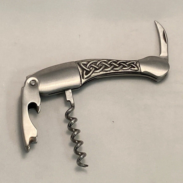 CELTIC KNOT CORKSCREW WINE KNIFE STAINLESS STEEL . This is 4" long and very sturdy.