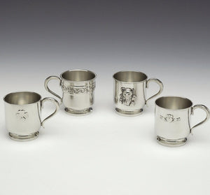 THESE BABY CUPS ARE TYPICAL OF MOST BABY CUPS IN SIZE ONLY. EACH CUP IS DECORATED SIMPLY WITH LIGHT DECORATION.  THE CUPS ARE BOTH STURDY AND ROBUST AND WILL MAKE AN EVERLASTING MEMORY OF A SPECIAL EVENT. PEWTER METAL SILVER FINISH IRELAND