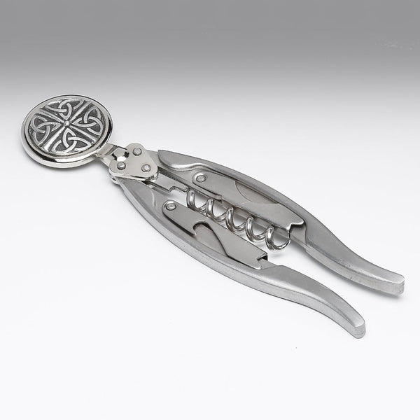 CORKSCREW with 4 trinity knot DESIGN THAT MAKE UP THE TRINITY SHIELD. THE CORKSCREW IS 5" LONG AND IS STURDY AND ELEGANT. MADE IN IRELAND BY MULLINGAR PEWTER